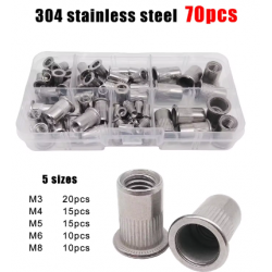 Caja de juego de 70 piezas de Tuercas de Remache de cabeza Plana de Aluminio