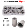 Caja de juego de 70 piezas de Tuercas de Remache de cabeza Plana de Aluminio